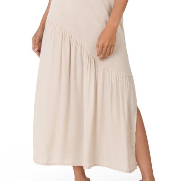 Sleeveless Maxi Long Dress Jewel Neck Womens Beige - Picture 4 of 6